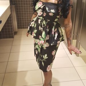 Regina Kravitz vintage vtg floral flower pencil tube dress green pin up xs small